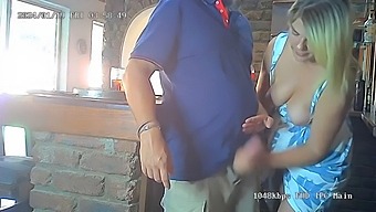 A Barmaid Gets Caught By Her Manager While Masturbating