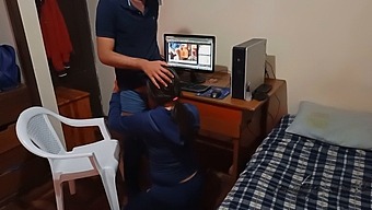 Maid Interrupts Me While I Masturbate To Porn In My Room
