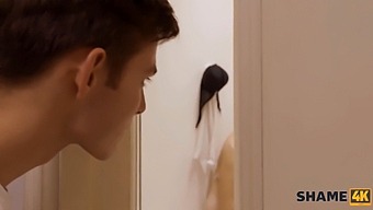 A Young Man Joins An Older Blonde Woman In The Shower And Engages In Sexual Activity With Her, Resulting In Feelings Of Embarrassment