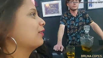 Bruna And Manuh Cortez Have Sex With Barman Malvadinho Who Struggles With Her Big Breasts And Calls For Backup